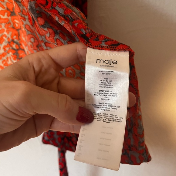 Maje Lito Leopard-Print Wrap Blouse V-Neck Ruffled Balloon Sleeve Button Cuff 2 - Picture 5 of 13